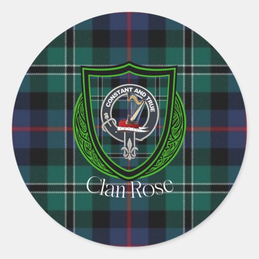 Rose Scottish Clan Tartan & Crest ラウンドシール (正面)