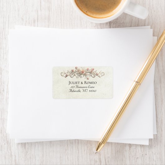 Rose Scroll Return Address - Cream ラベル (インサイチュ)
