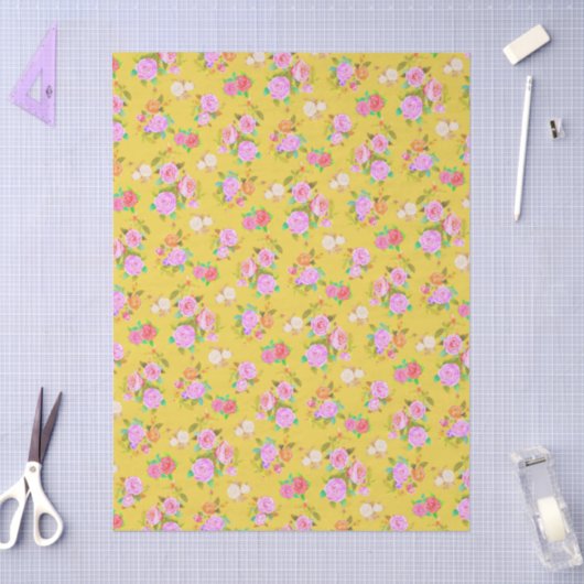 Rose Shabby Vintage Mustard 薄葉紙 (クラフト)