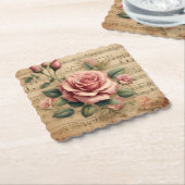 Rose & Sheet Music Paper Coasters – 多様な形状 ペーパーコースター (アングル)