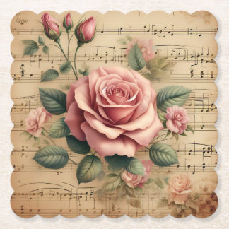 Rose & Sheet Music Paper Coasters – 多様な形状 ペーパーコースター