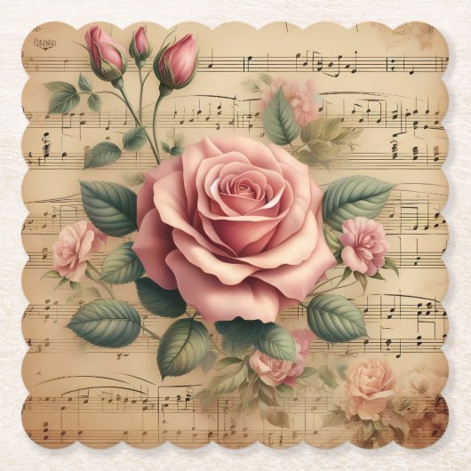Rose & Sheet Music Paper Coasters – 多様な形状 ペーパーコースター (正面)