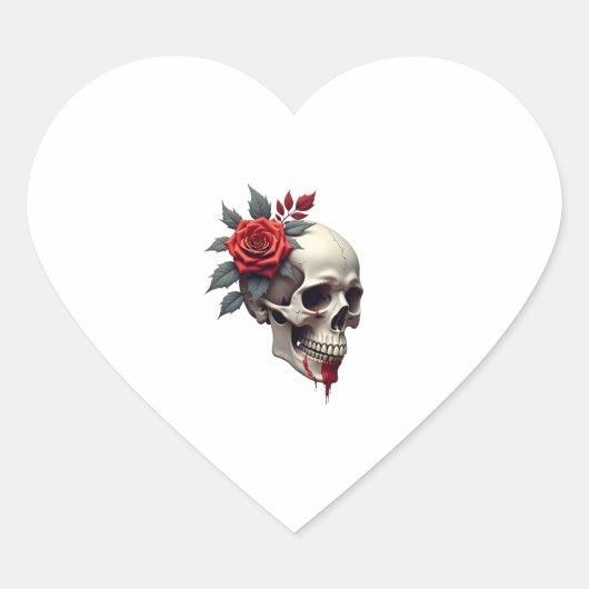 Rose Skeleton Skull Hand Red Flower Rose T-Shirt ( ハートシール (正面)