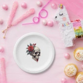 Rose Skeleton Skull Hand Red Flower Rose T-Shirt ( ペーパープレート (パーティー)