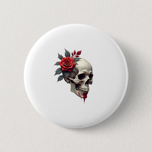 Rose Skeleton Skull Hand Red Flower Rose T-Shirt ( 缶バッジ (正面)