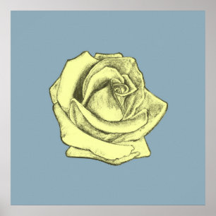 Rose Sketch Yellow Tint on Blue ポスター