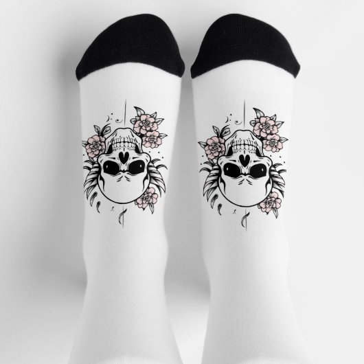 Rose Skull White Socks ソックス (上部)