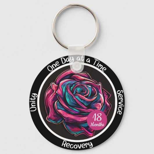 Rose Sobriety Chip | 12-Step Recovery Gift キーホルダー (正面)