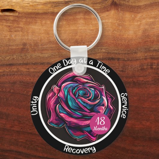 Rose Sobriety Chip | 12-Step Recovery Gift キーホルダー (正面)