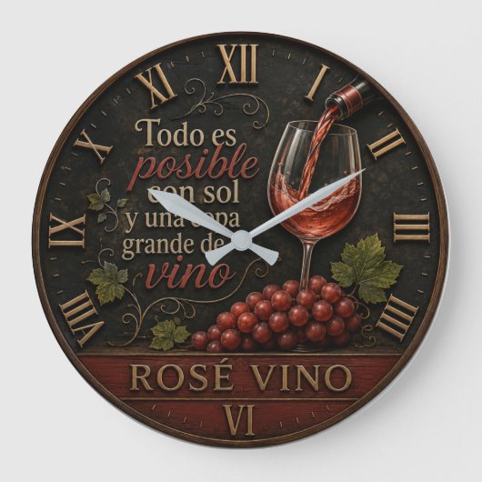 Rosé Spanish Wine ラージ壁時計 (正面)