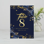 Rose Swirl Navy Quinceanera Gold Table Number 箔招待状 (立ち正面)