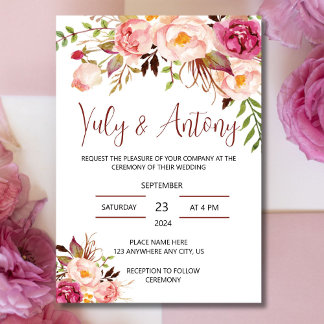 Rose template Invitación para boda floral acuarela 招待状