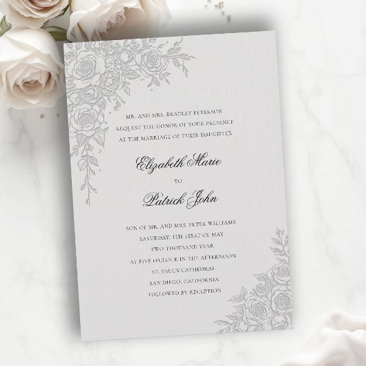 Rose Theme Graceful Ivory Formal Classic Wedding 招待状
