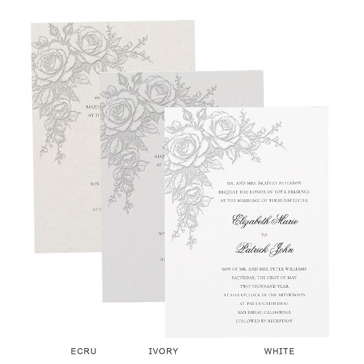 Rose Theme Timeless Ivory Formal Classic Wedding 招待状