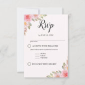 Rose-Tinted Watercolor and Gold Modern Wedding 出欠カード (正面)