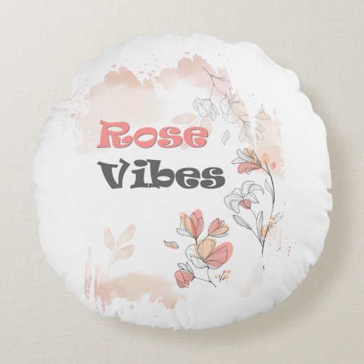 Rose Vibes - エレガントな花のモチーフ ラウンドクッション (正面)
