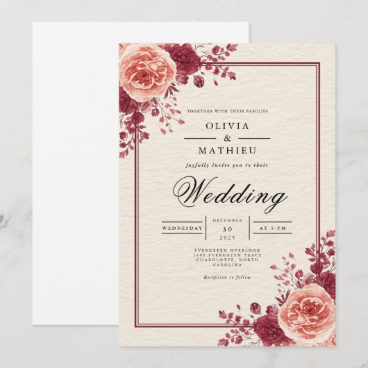 Rose Vine Romantic Arch Wedding 招待状 (正面/裏面)