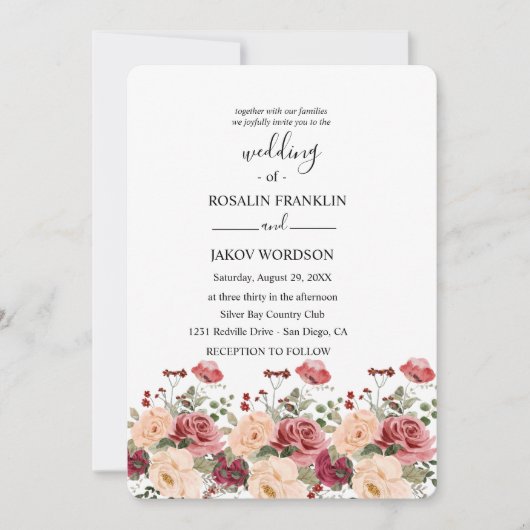 rose watercolor wedding Invitation 招待状 (正面)