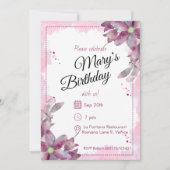 Rosé Watercolour Florals Birthday 招待状 (正面)