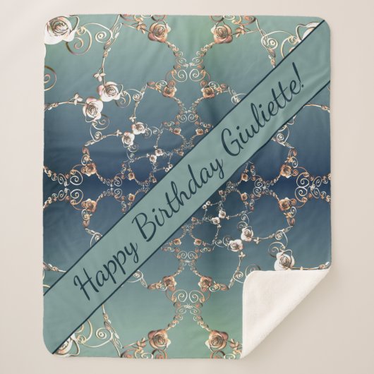 Rose Web on Gradient Blue Sherpa Blanket シェルパブランケット (正面)