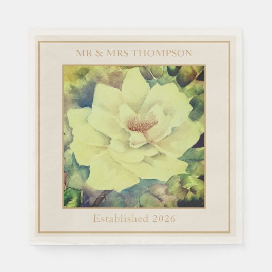 Rose Wedding Napkins | Sage & Ivory Floral | Custo スタンダードランチョンナプキン (正面)