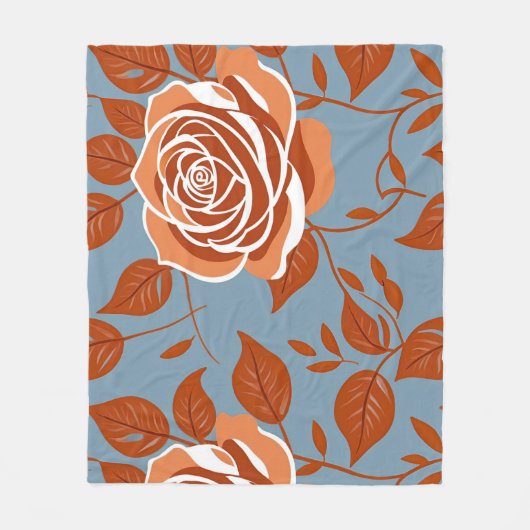 Rose With Warm Tones Of Orange And Rust フリースブランケット (正面)