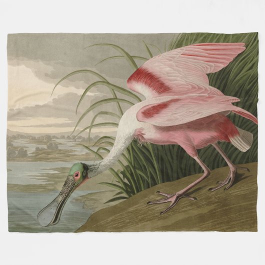 Roseate Spoonbill(オードボンのアメリカの鳥から) フリースブランケット (正面(横))