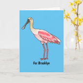 Roseate spoonbill bird cartoon illustration  カード (黄色い花)