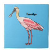 Roseate spoonbill bird cartoon illustration  タイル (正面)