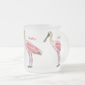 Roseate spoonbill bird cartoon illustration フロストグラスマグカップ (正面右)