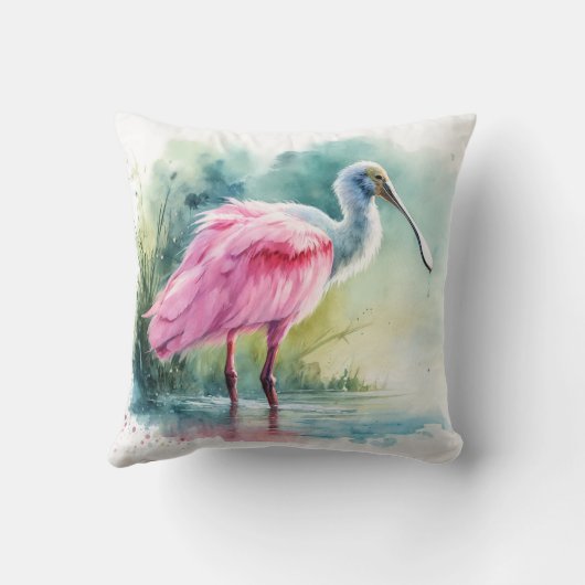 Roseate Spoonbill Watercolor REF97 - Watercolor クッション (裏面)