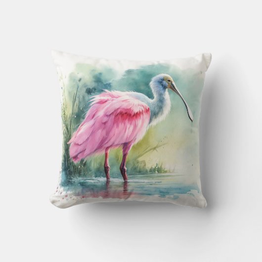 Roseate Spoonbill Watercolor REF97 - Watercolor クッション (正面)