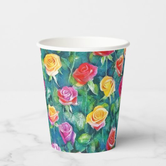 Rosebushes blooming watercolor pattern 紙コップ (裏面)