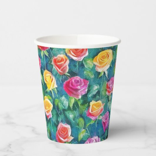 Rosebushes blooming watercolor pattern 紙コップ (左)