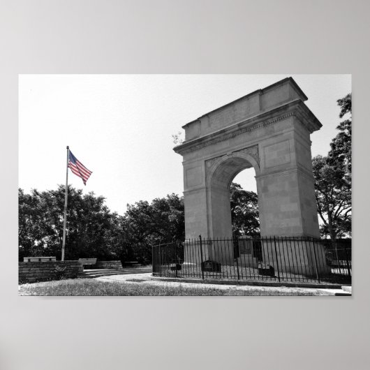 Rosedale Memorial Arch and Flag，カンザスシティー， BW ポスター (正面)