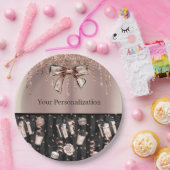 RosegoldとBlack、グリッター、弓、リボン付き ペーパープレート (パーティー)