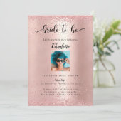 Rosegoldモダン Glitzer「Bride To Be」写真 招待状 (スタンド正面)