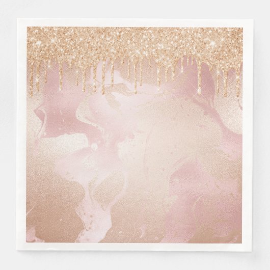 Rosegold赤面大理石と金ゴールドグリッター液滴 (正面)