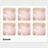 Rosegold赤面大理石と金ゴールドグリッター液滴 スクエアシール (シート)