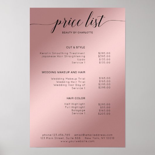 Rosegold (モダン模倣)価格表ポスター ポスター (正面)