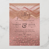 ROSEGOLD 実在 FOIL All-in-1のQRコー結婚ドグラム 箔招待状 (正面)