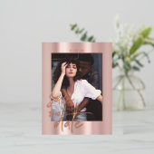 Rosegold Script Photo Wedding Save the Date 箔シーズンポストカード (立ち正面)