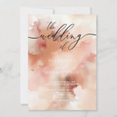 RoseGold Watercolor ウェディング 招待状 (正面)