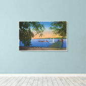 Roseland Park Sceneで帆とモーターボート キャンバスプリント (インサイチュ (ウッドフロア))