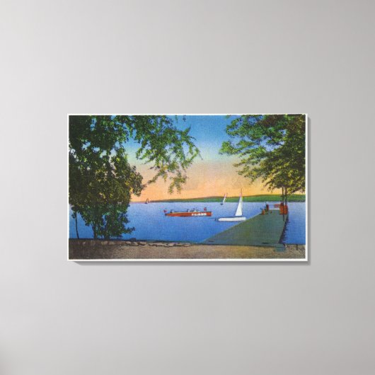 Roseland Park Sceneで帆とモーターボート キャンバスプリント (正面)