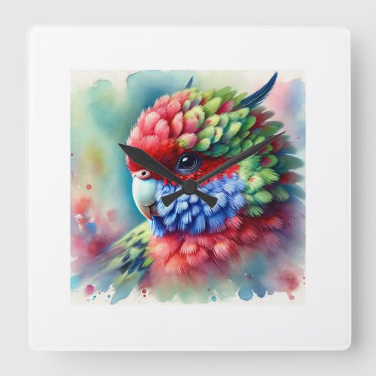Rosella Parrot 220824AREF151 - Watercolor スクエア壁時計 (正面)