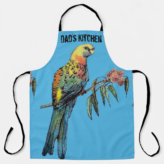 Rosella Parrot Birds Blue Pattern Mens Dads Apron エプロン (正面)