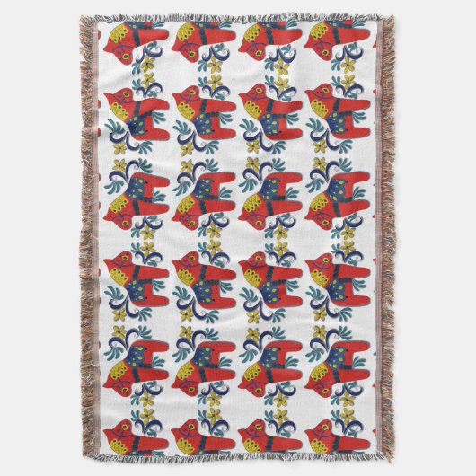 Rosemalingのスウェーデン人のDalaの馬の双生児 スローブランケット (正面縦)