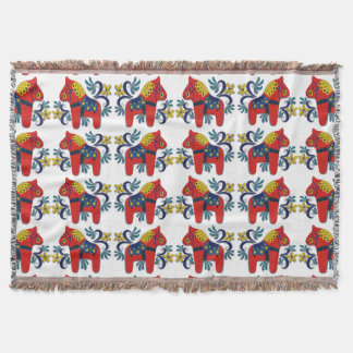 Rosemalingのスウェーデン人のDalaの馬の双生児 スローブランケット