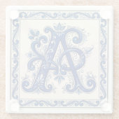 Rosemaling Monogram Prussian Blue ガラスコースター (裏面)